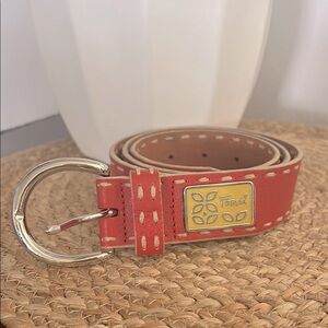 🔑 Fossil Vintage Red Leather Belt with Silver Buckle